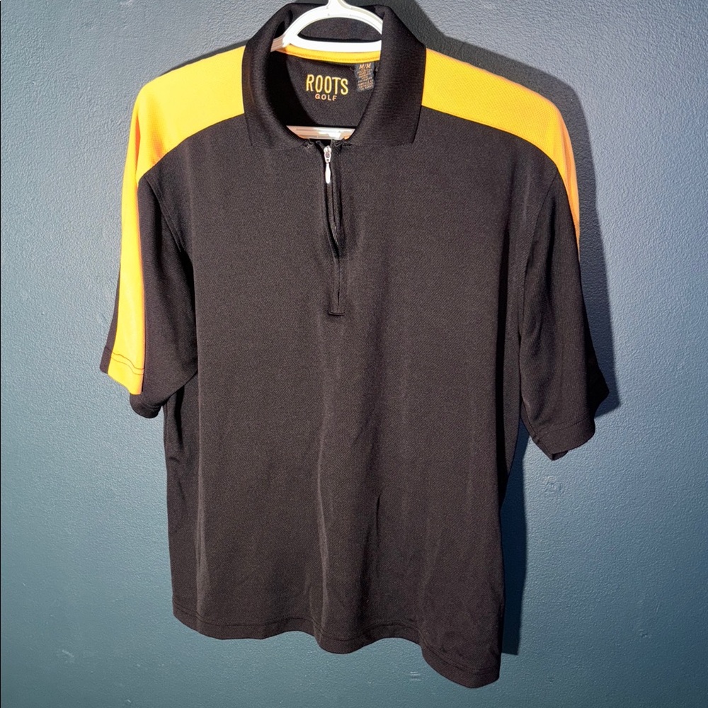 Roots Canada Men's Polo Golf Shirt Black and Gold Size Medium